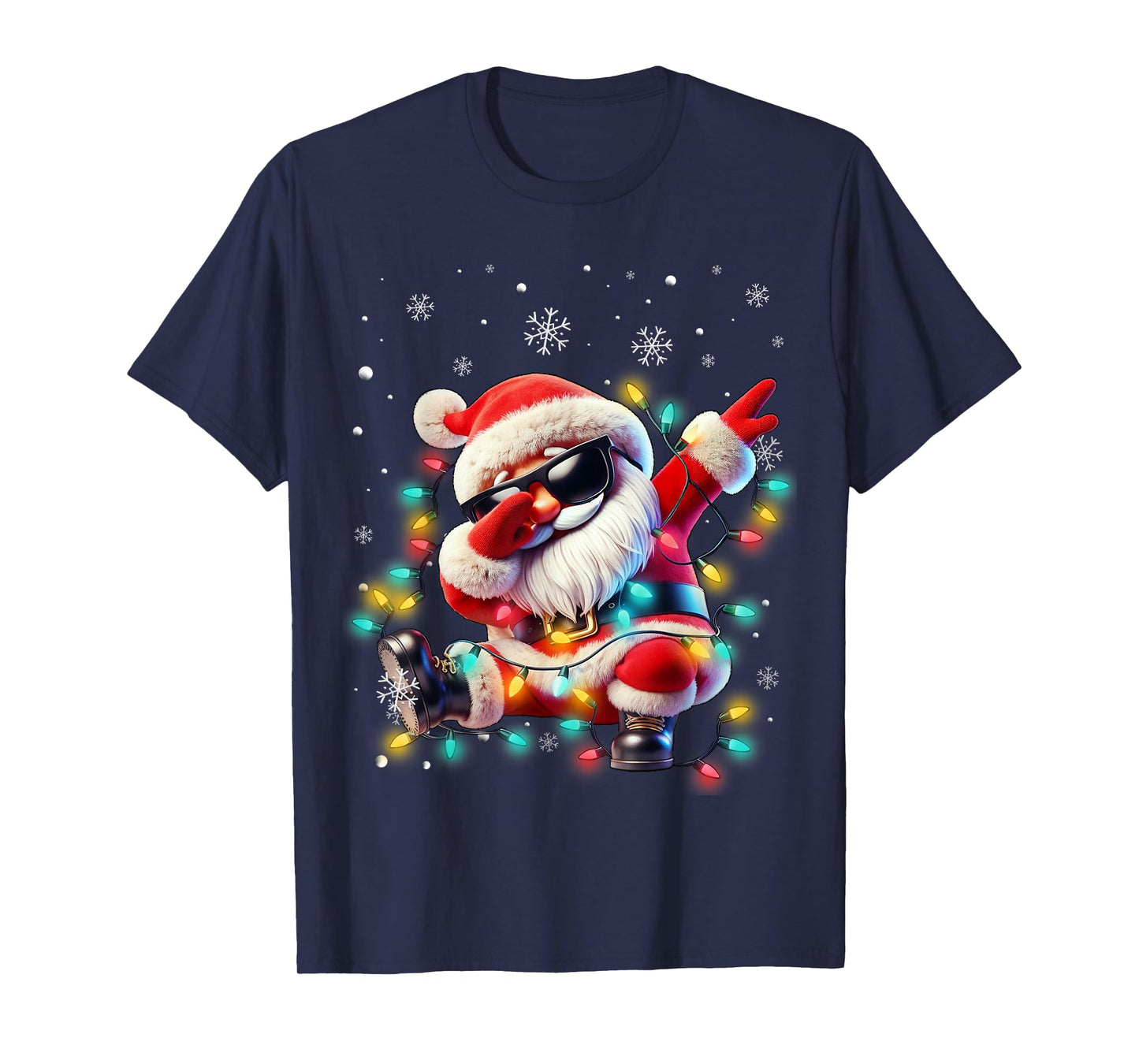 Dabbing Santa Xmas Lights Boys Men Kids Funny Christmas T-Shirt