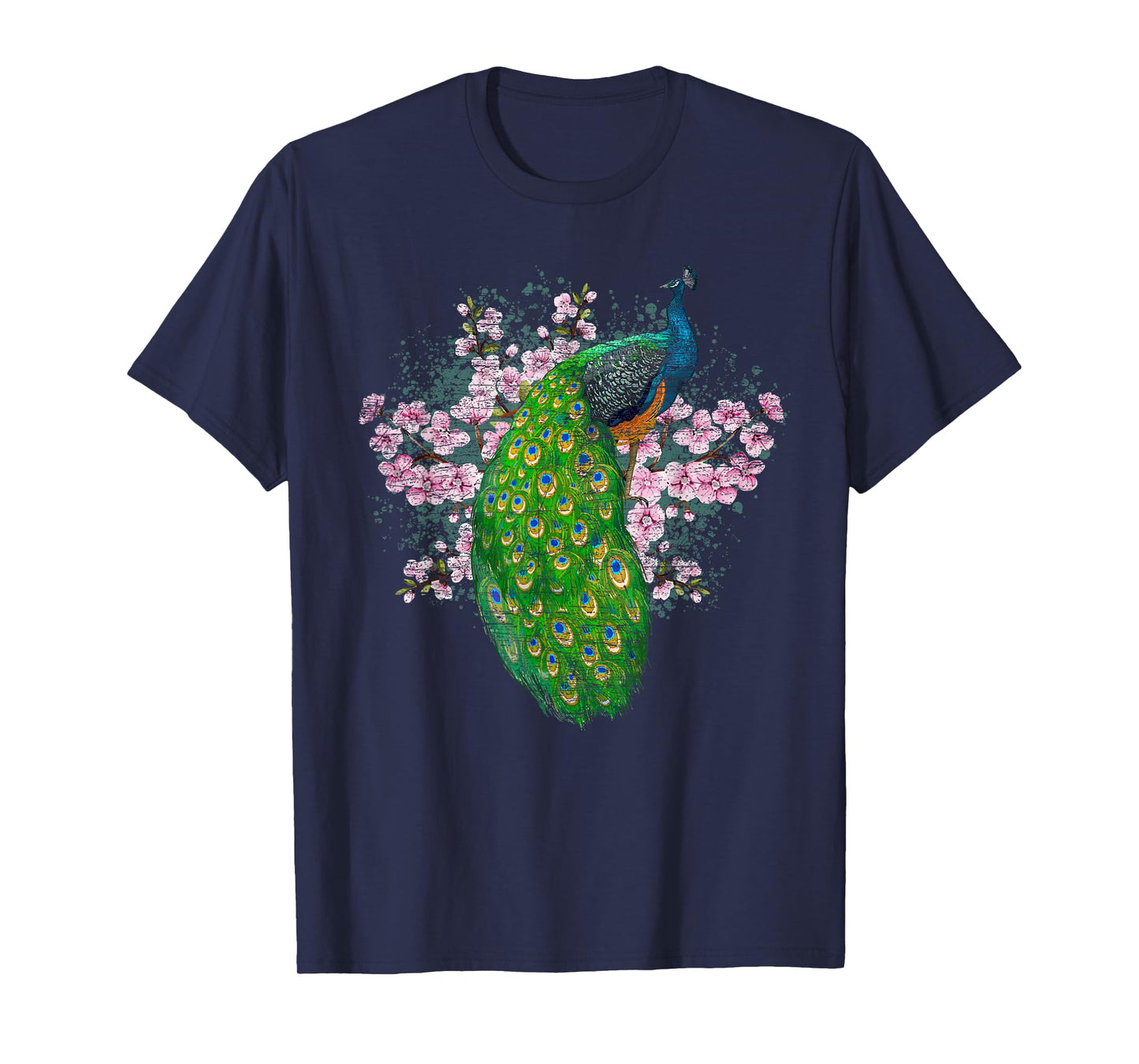 India Bird Sakura Decorative Animal Cherry Blossom Peacock T-Shirt