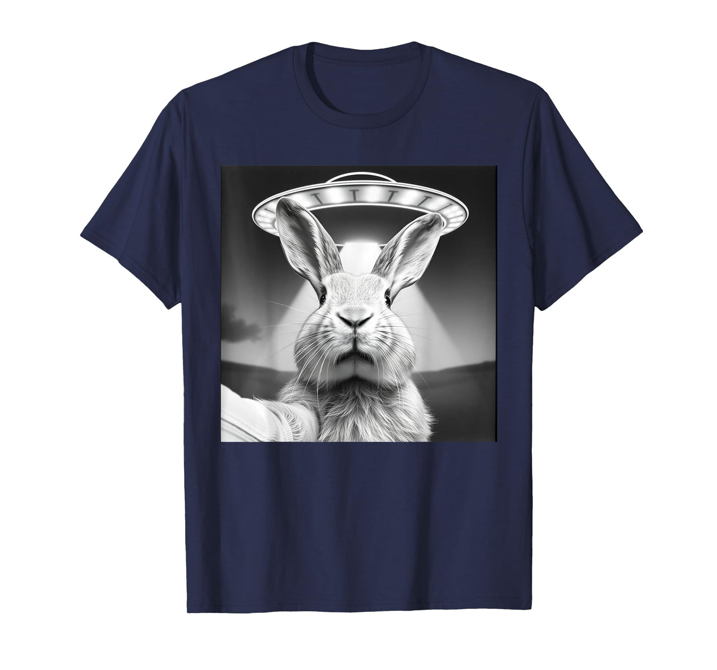 Funny Rabbit With UFO Selfie Cute Bunny Novelty Graphic T-Shirt