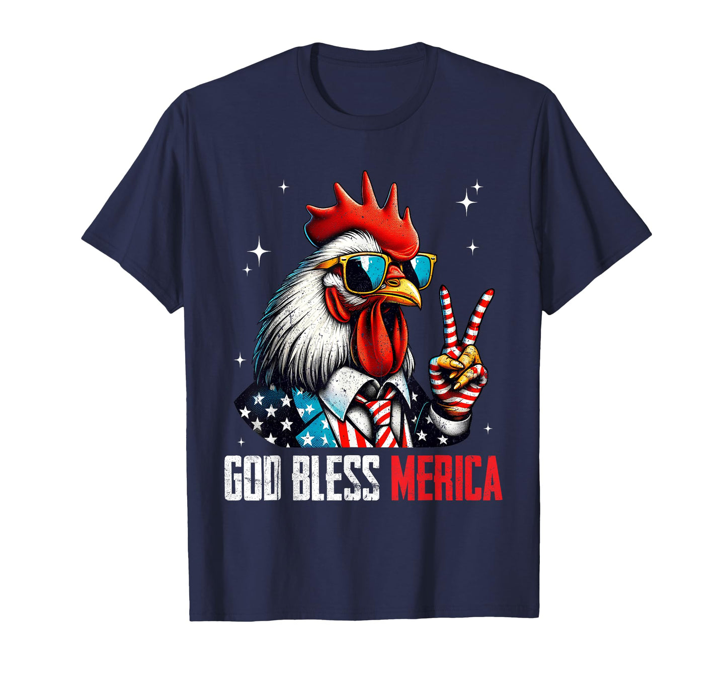 God Bless Merica Chicken Rooster 4th of July American Flag T-Shirt