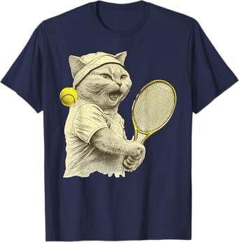 Vintage Cat Playing Tennis, Tennis Racquet, Kitties Lover T-Shirt for Men Women Girls Kids