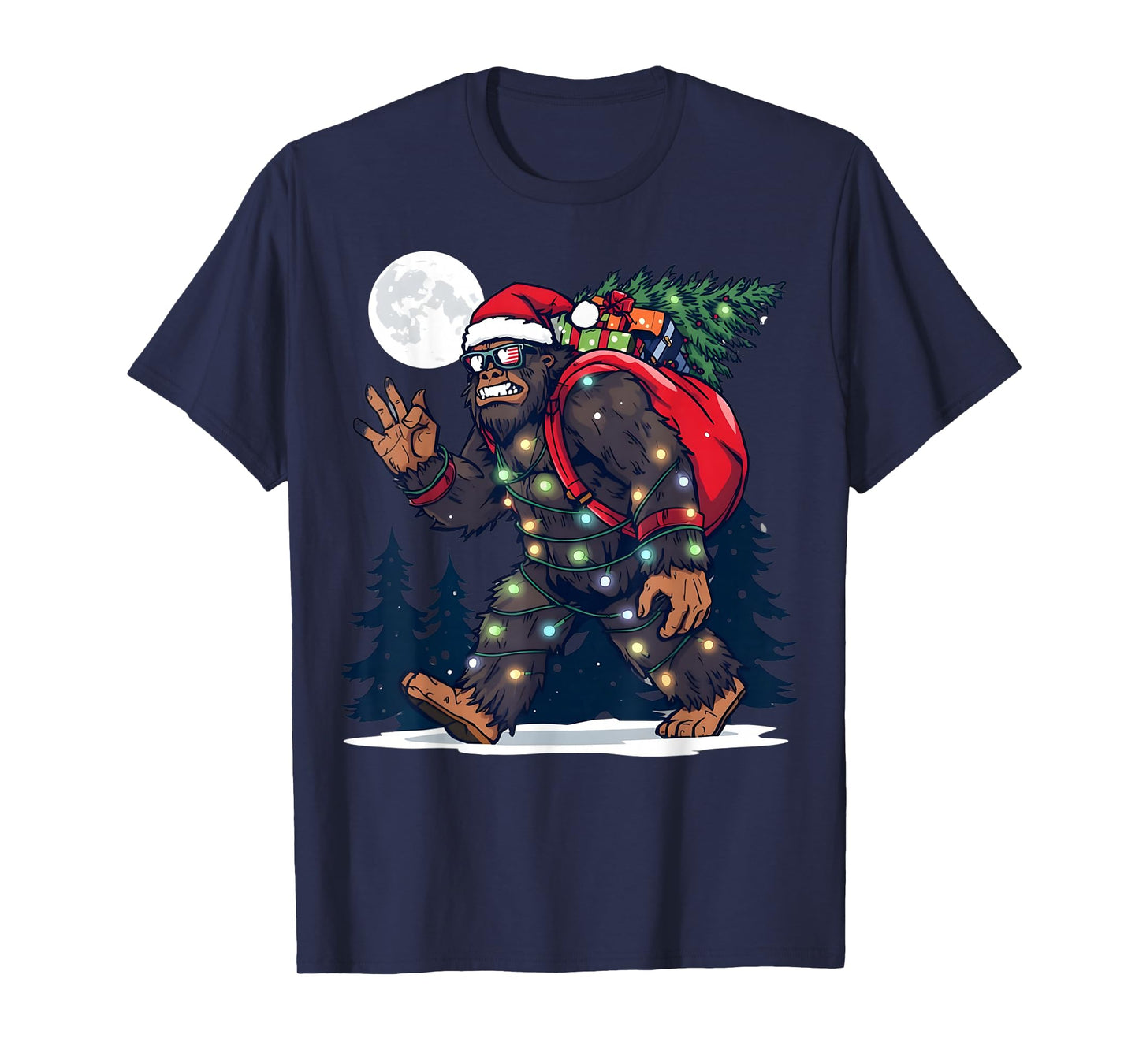 Xmas Sasquatch Christmas Adventure Holiday Tree Lights Fun T-Shirt