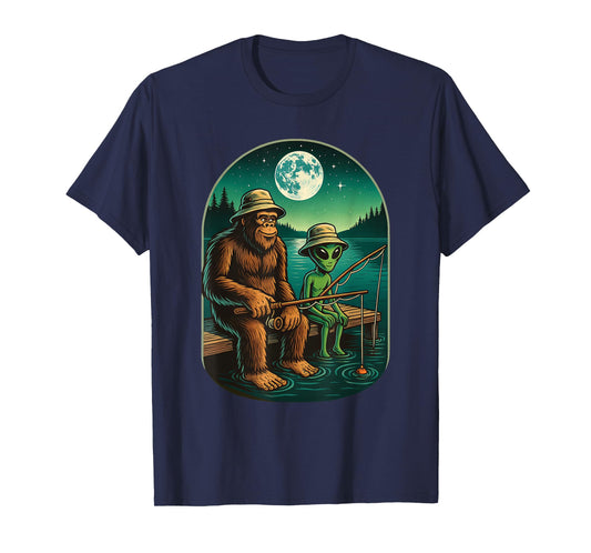 Bigfoot Fishing Design Men Boys Sasquatch Fishing T-Shirt