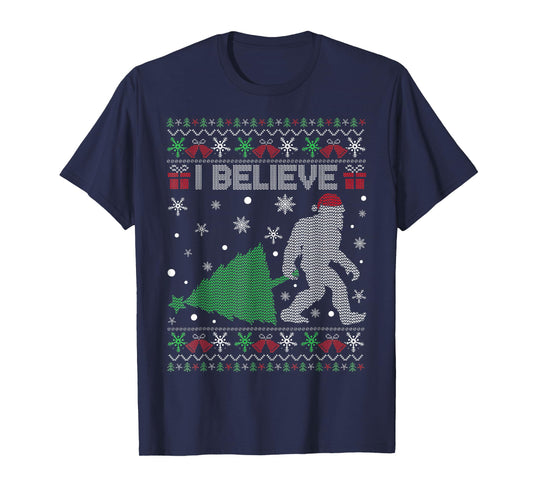 I Believe Bigfoot Sasquatch Ugly Christmas Sweater Mens T-Shirt