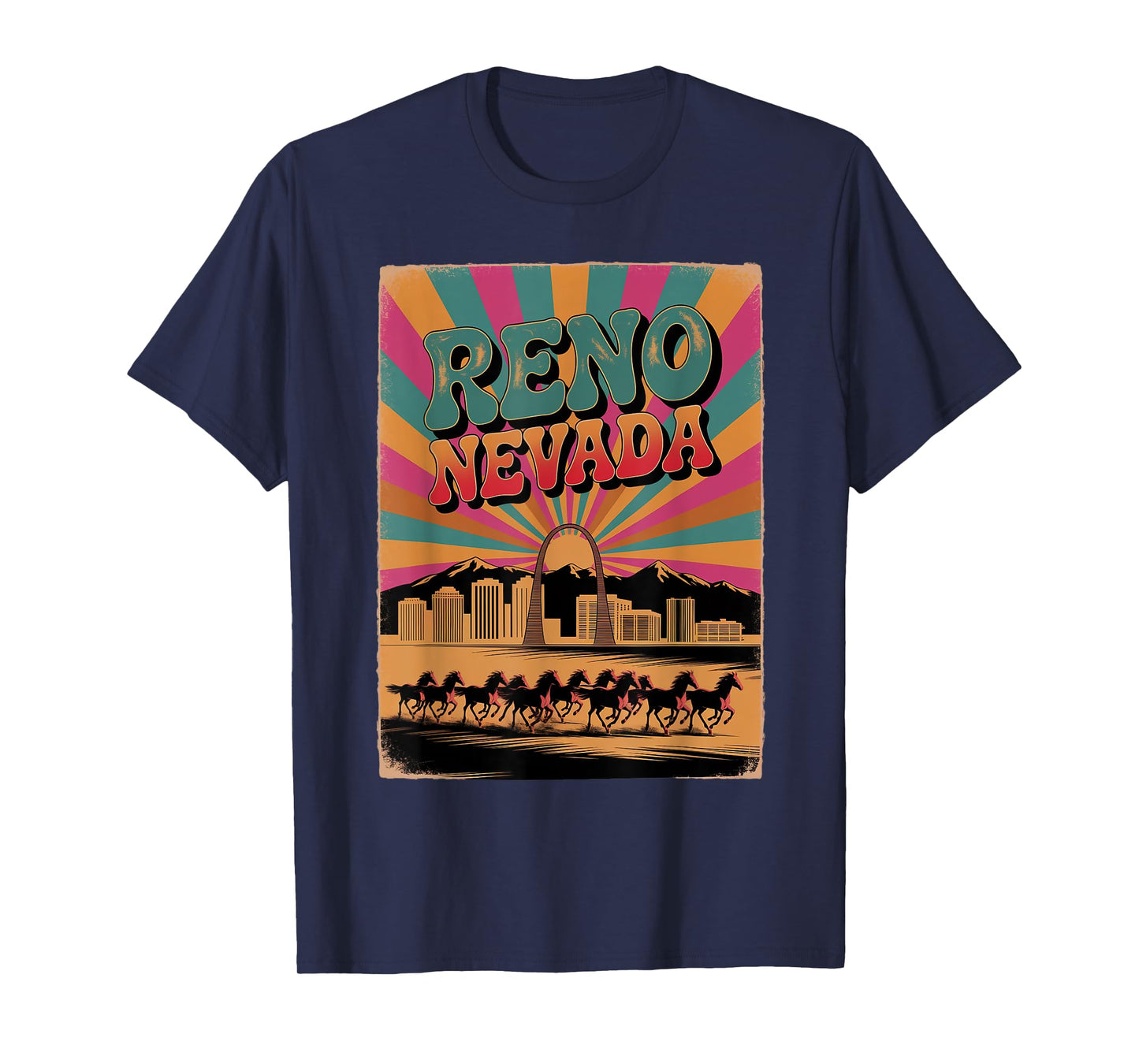 Vintage Reno Nevada Sunset Skyline Cityscape T-Shirt