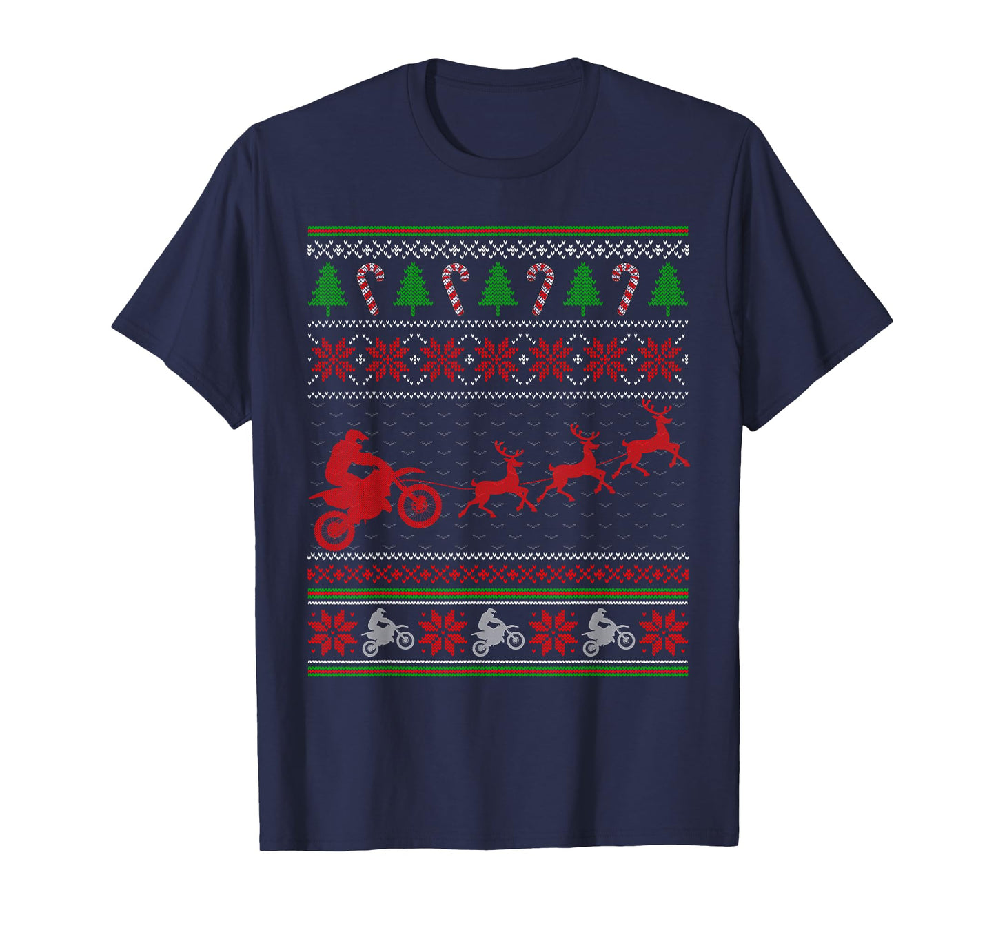 Reindeer Pulling Dirt Bikes Ugly Christmas Sweater Boys Men T-Shirt