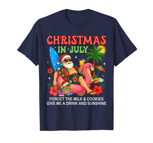 Christmas In July Boys Girls Kids Santa Flamingo Summer Xmas T-Shirt