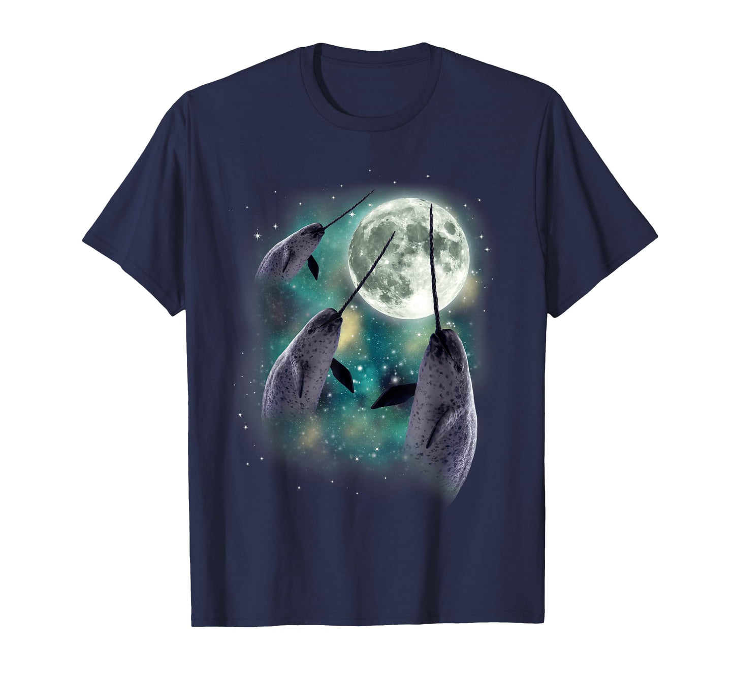Three Narwhal Moon Arctic Sea 3 Whales Howling Parody T-Shirt