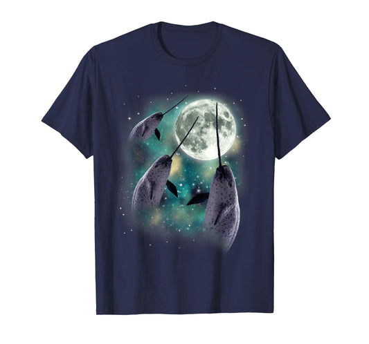 Three Narwhal Moon Arctic Sea 3 Whales Howling Parody T-Shirt