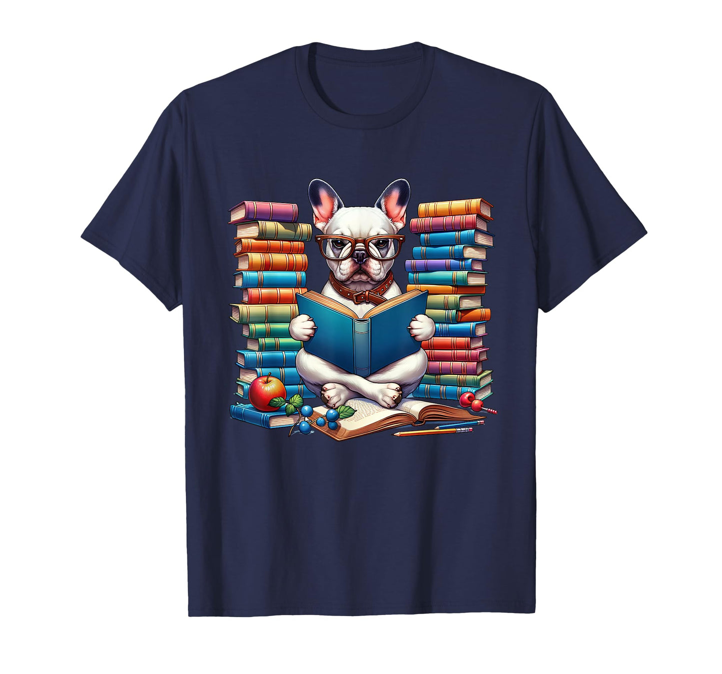 Frenchie Reading Book Reader Bookworm French Bulldog Lover T-Shirt