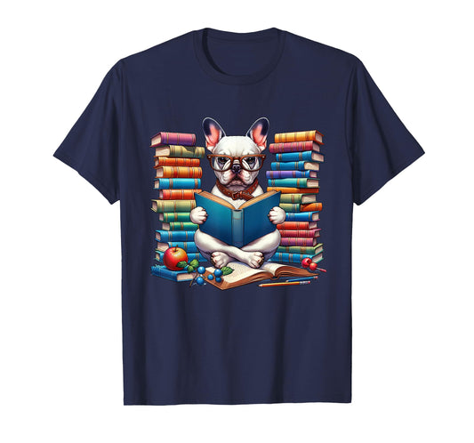 Frenchie Reading Book Reader Bookworm French Bulldog Lover T-Shirt