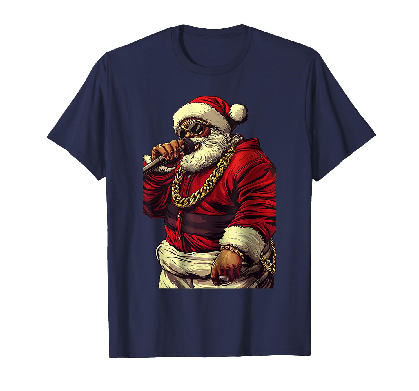 Vintage Santa Claus Hip-hop Rapper Christmas Funny Black Men T-Shirt