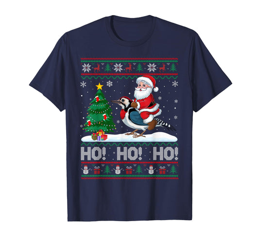 Xmas Tree Lighting Santa Riding Woodpecker Christmas T-Shirt