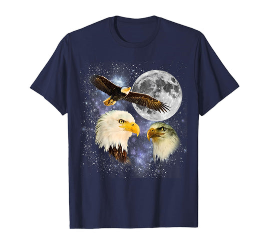 Three Bald Eagle Moon Meme Funny American Bird Eagles Lover T-Shirt