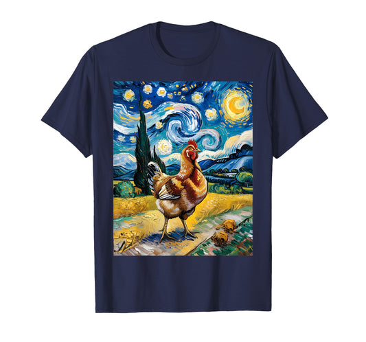 Chicken Starry Night Van Gogh Style Hen Farm Poultry Graphic T-Shirt