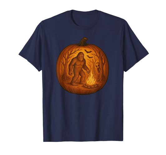 Bigfoot and Alien Halloween Pumpkin Carving T-Shirt