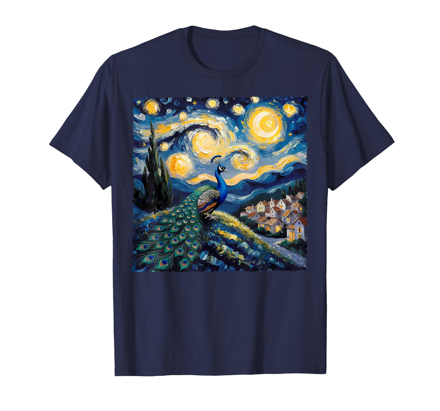 Van Gogh Style Funny Peacock Lover The Starry Night Painting T-Shirt