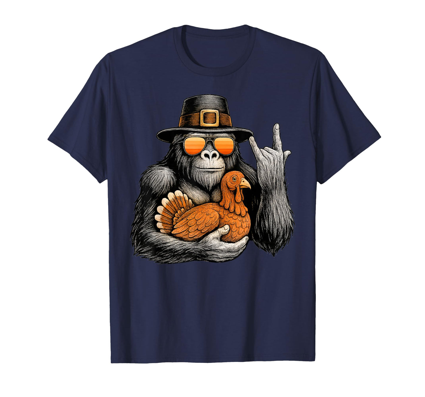 Funny Bigfoot Rock On Turkey Vintage Thanksgiving Boys Men T-Shirt