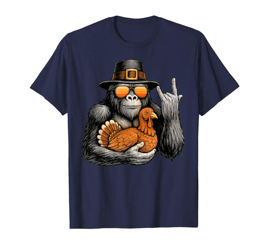 Funny Bigfoot Rock On Turkey Vintage Thanksgiving Boys Men T-Shirt