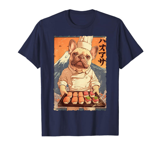 Cute Japanese Food Anime Art French Bulldog Sushi Chef Otaku T-Shirt for Men Women Kids