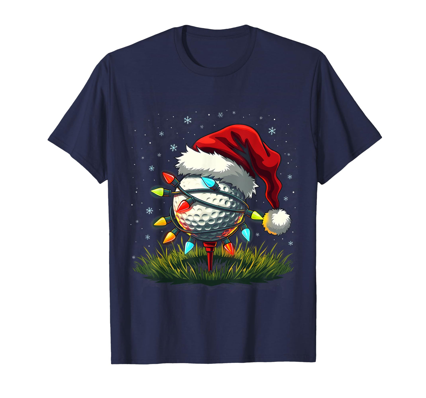 Funny Golf Ball Christmas Tree Santa Hat Xmas Tee Men Women T-Shirt