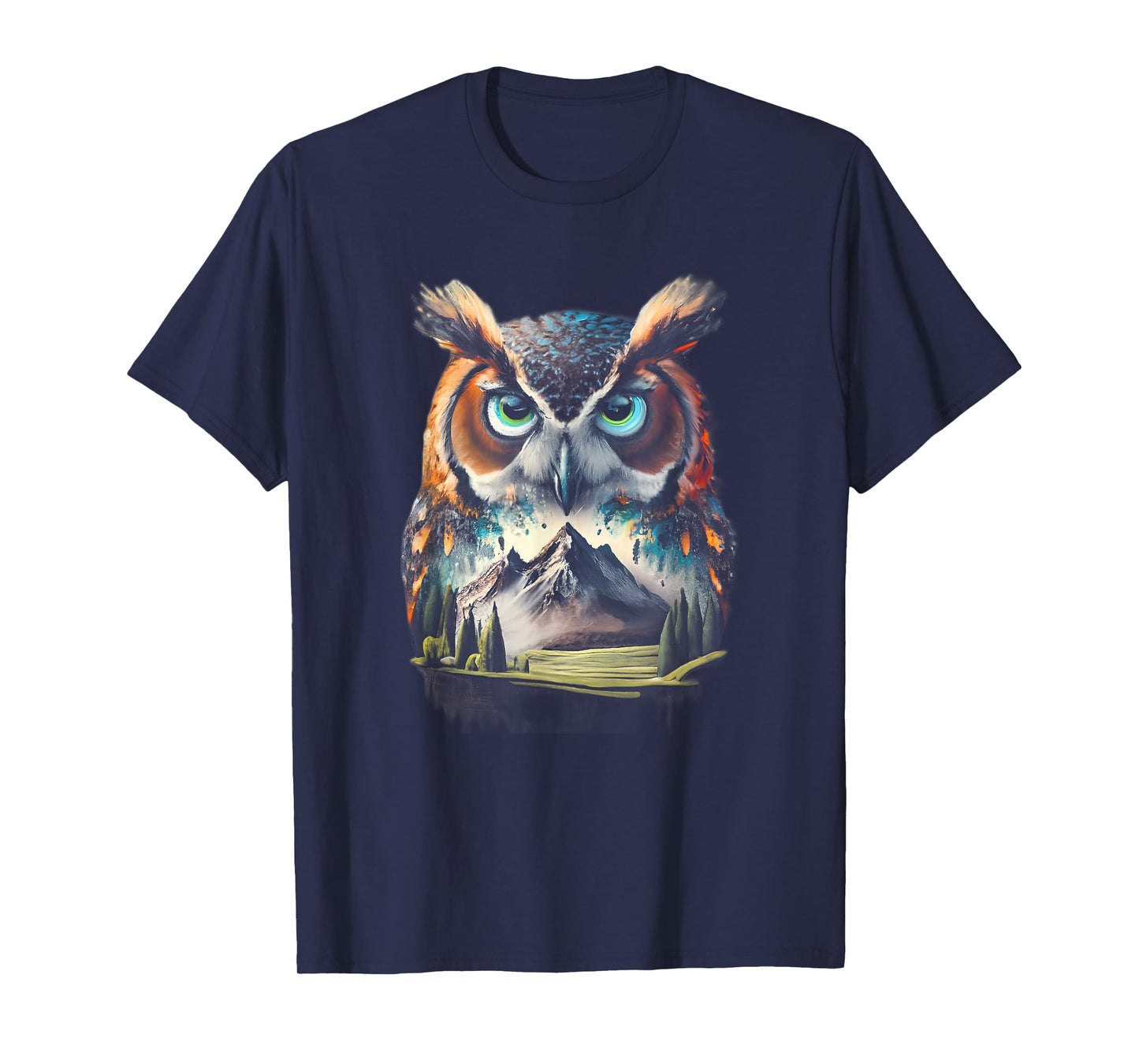 Abstract Owl Mountain Realistic Animal Nature T-Shirt
