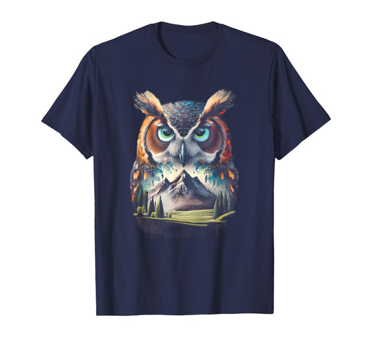Abstract Owl Mountain Realistic Animal Nature T-Shirt