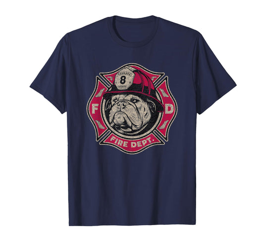 Fire Department Firefighter Fireman Bulldog Vintage Graphic T-Shirt
