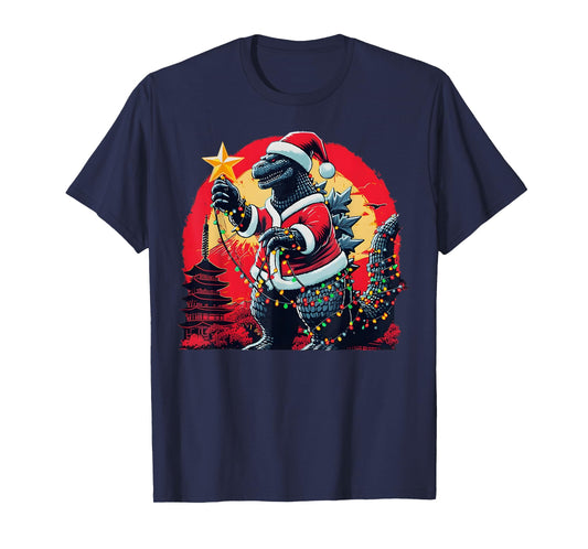 Xmas Christmas Santazilla Funny Holiday Monster Dinosaur T-Shirt