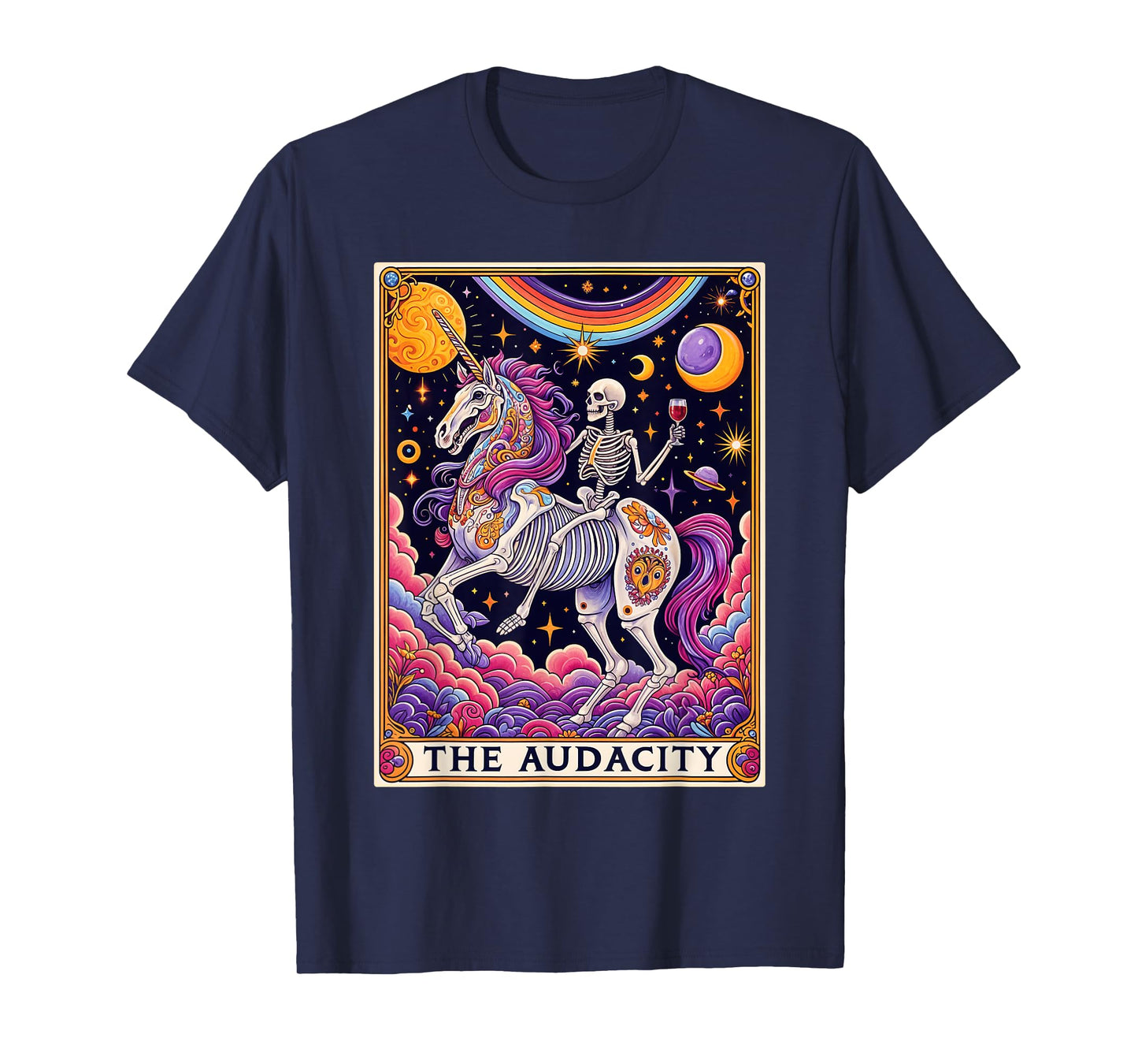 The Audacity Tarot Card Shirt Rainbow Skeleton Unicorn Lover T-Shirt