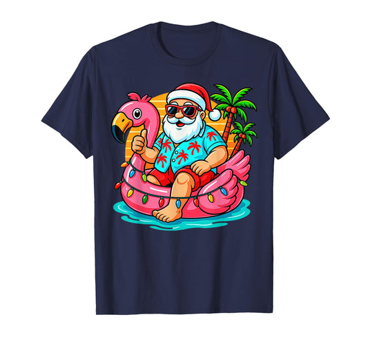 Christmas In July Shirt Boys Kids Santa Flamingo Summer Xmas T-Shirt