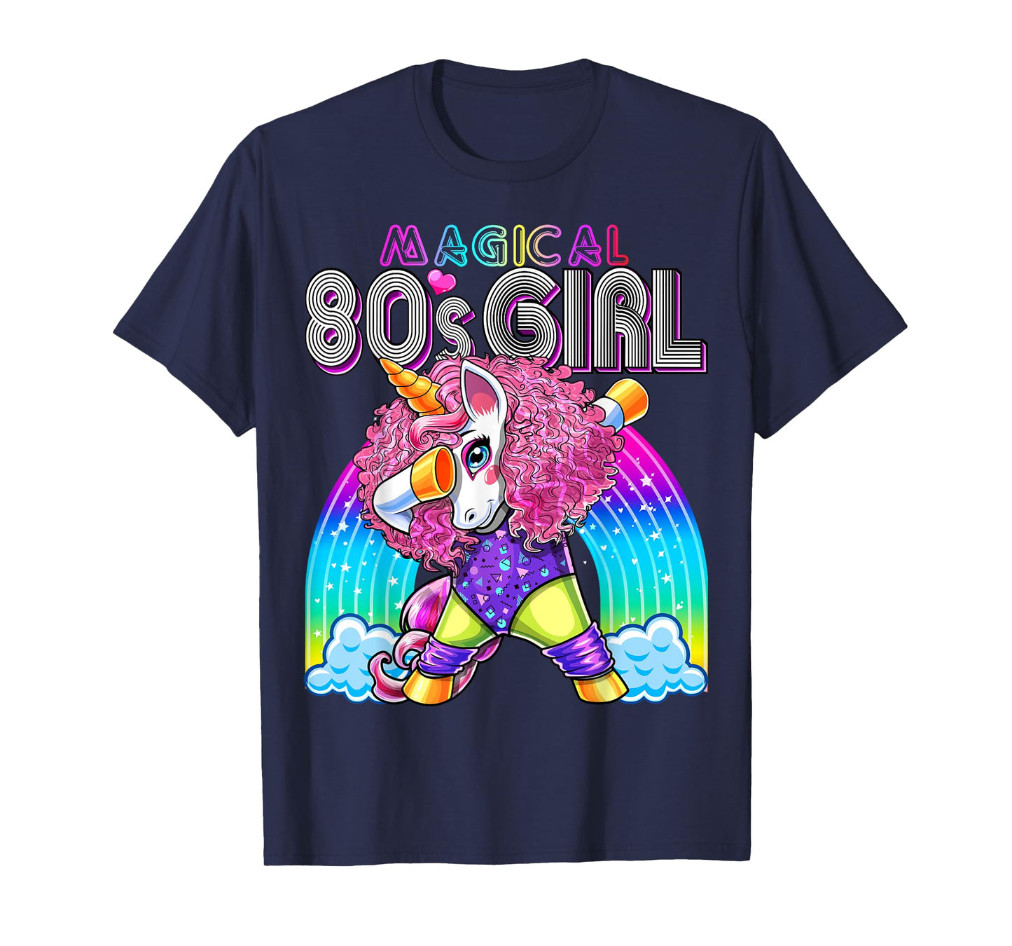 Magical 80's Girl Dabbing Unicorn Leotard Leg Warmers Party T-Shirt