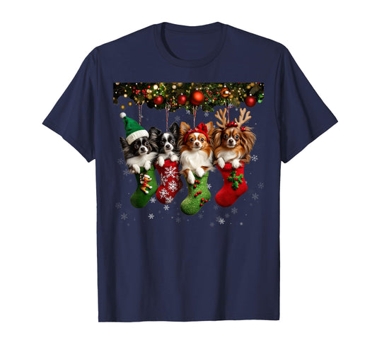 Papillon Christmas Lights Funny Xmas Dog Lover T-Shirt for Men Women Kids
