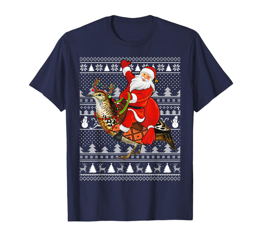 Quail Bird Xmas Holiday Ugly Santa Riding Quail Christmas T-Shirt