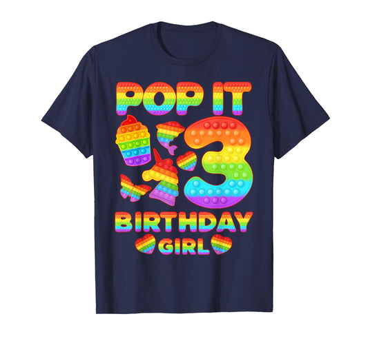 Kids Pop It 3 Year old 3rd Birthday Girl Shirt Pop it Party T-Shirt