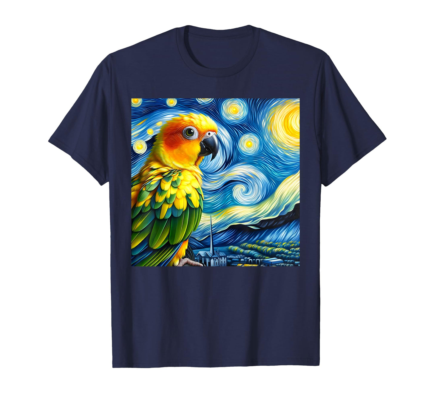 Sun Conure Mom Starry Night Sky Art Van Gogh Bird Parrot T-Shirt