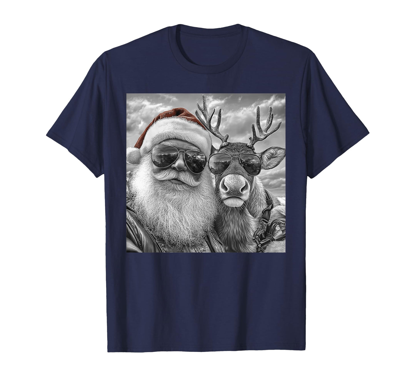 Funny Santa Claus Reindeer Selfie, Cool Retro Christmas T-Shirt