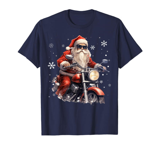 Santa Riding a Motorcycle Biker Motorcycle Lover Xmas Pajama T-Shirt