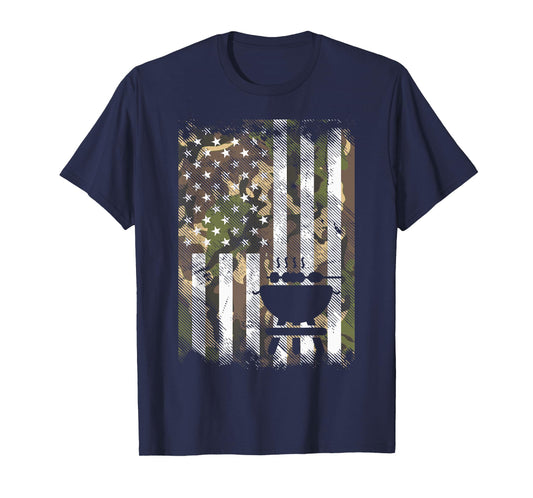 Bbq Grill America Flag Camo Barbecue 4th July Women Men Kids T-Shirt