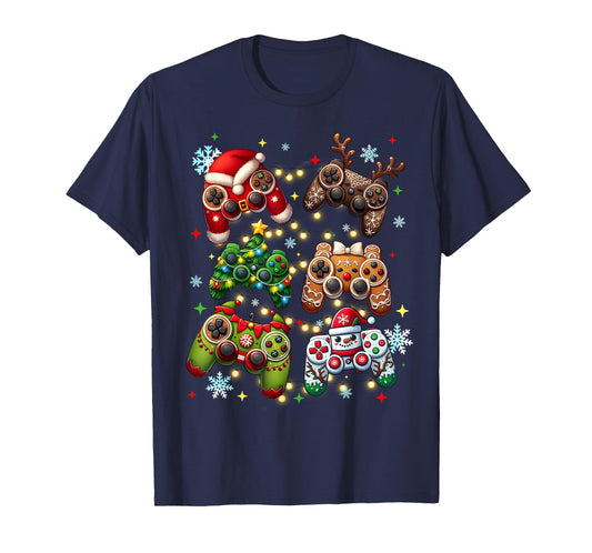 Boys Christmas Shirt Santa Elf Gaming Controllers Gamer Xmas T-Shirt