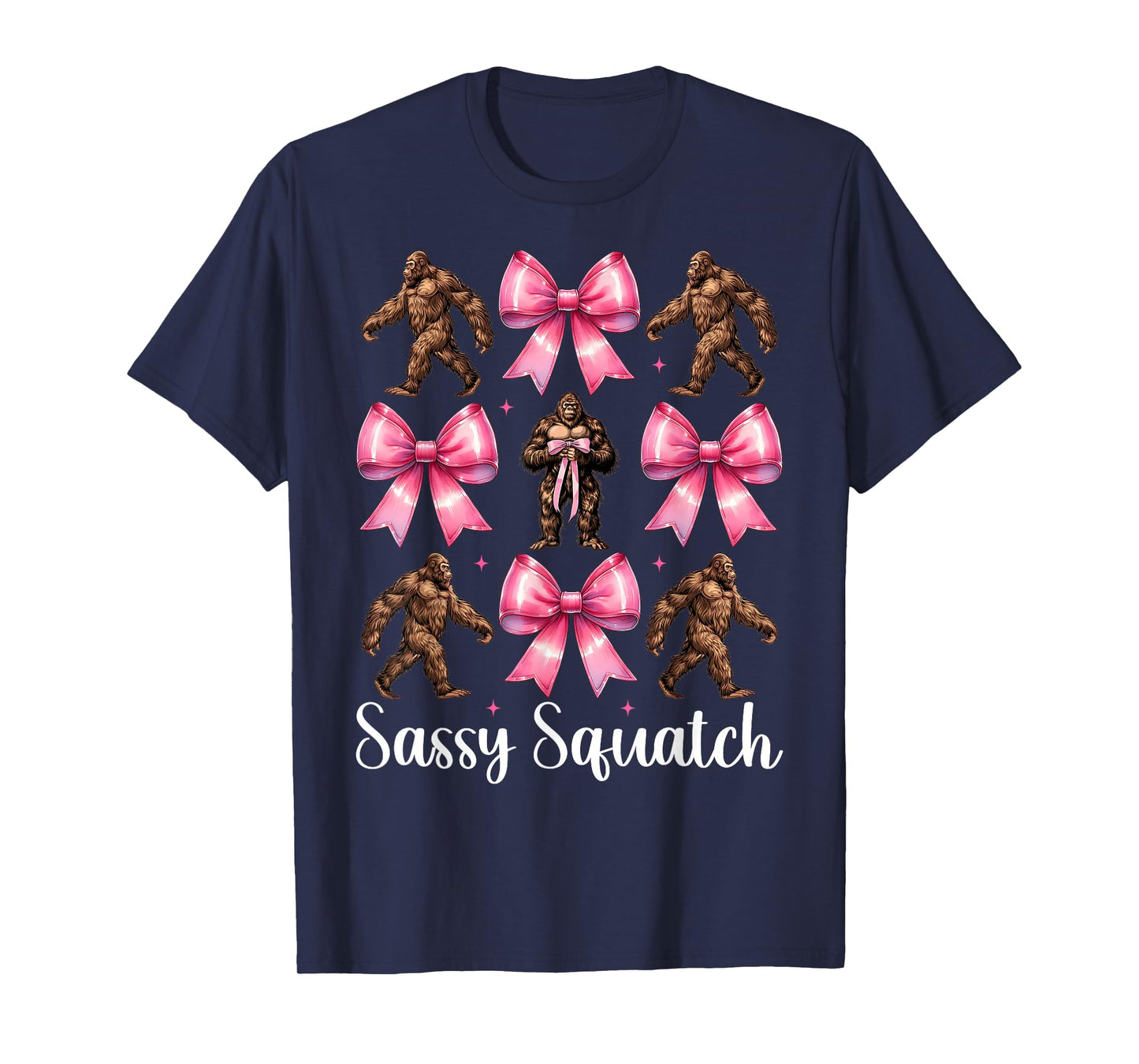 Sassy Squatch Funny Bigfoot Sasquatch Girl Mom Coquette Bow T-Shirt