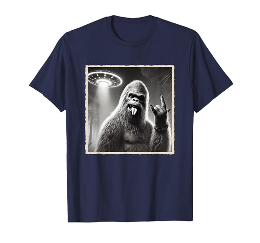 Sasquatch Selfie, Bigfoot & UFO, Rock On, Rocker, Rock Hand T-Shirt