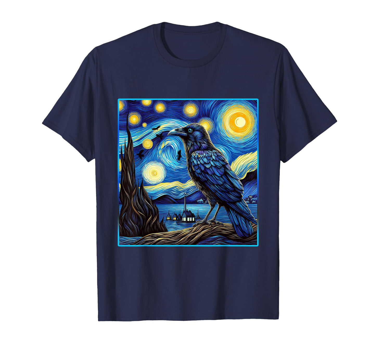 Raven Starry Night Shirt Van Gogh Painting Black Crow Lover T-Shirt