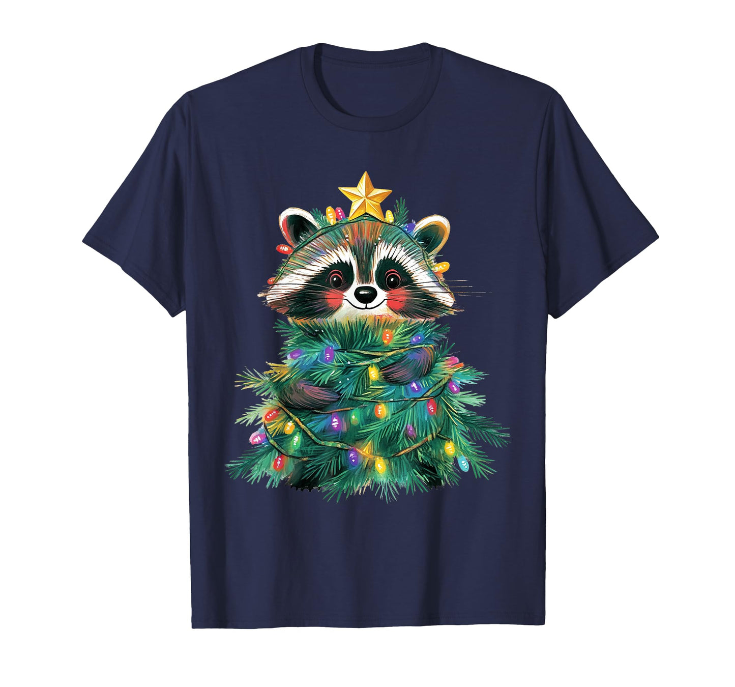 Raccoon Christmas Tree Pajamas Girls Boys Xmas Lights T-Shirt