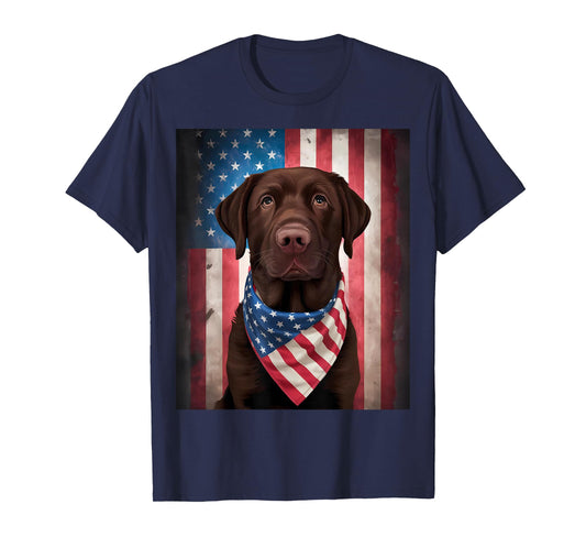 American Chocolate Labrador American Flag 4th of July Dog T-Shirt