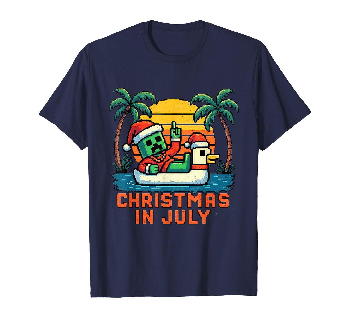 Christmas In July Funny Santa Zombie Chicken Pixel Art Kids T-Shirt