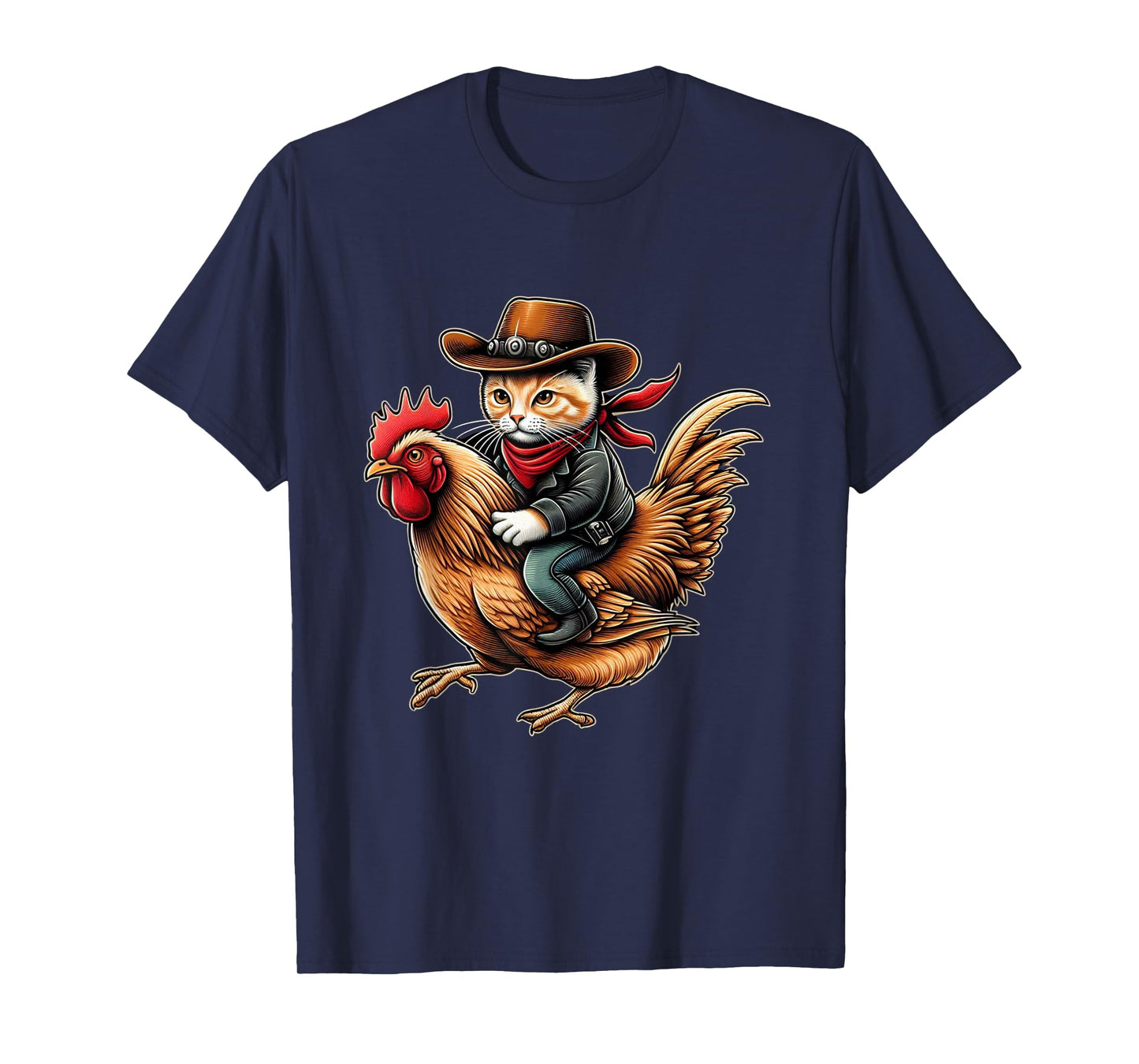 Cowboy Cat Riding Chicken Funny Western Vintage Design T-Shirt