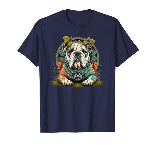 Funny Bulldog Dog Hippie T-Shirt
