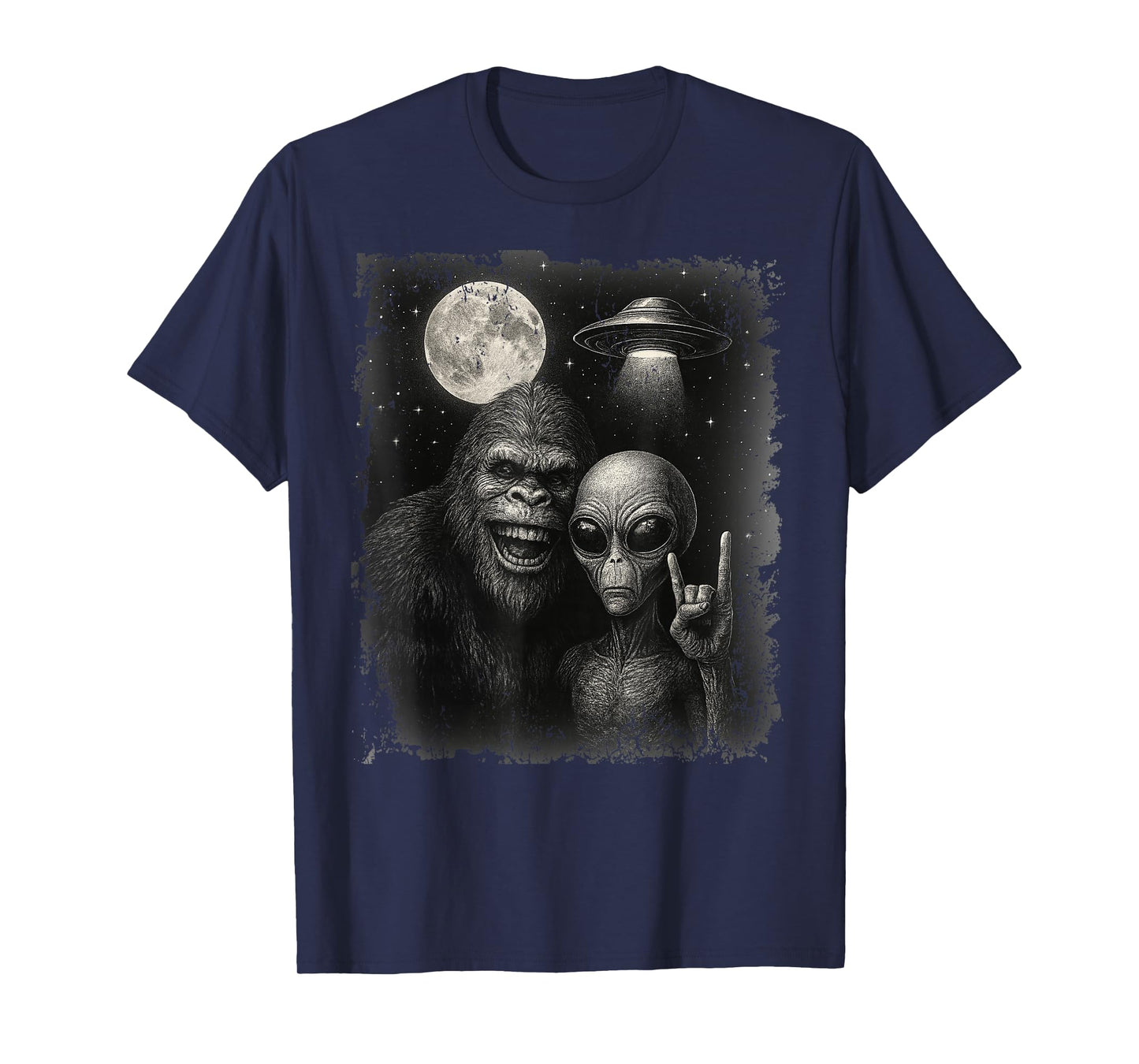 Funny Grunge Alien Selfie with Rock Bigfoot & UFO T-Shirt