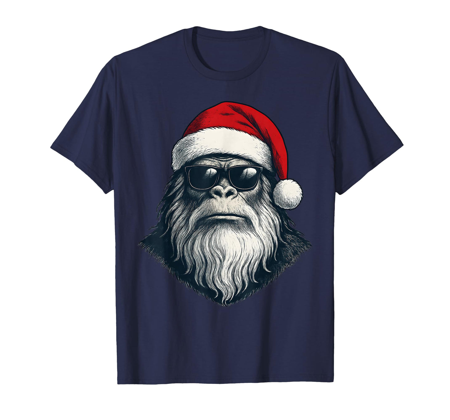 Bigfoot Face Sunglasses Santa Christmas Funny Xmas Sasquatch T-Shirt